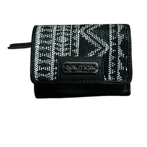 Nautica Wallet Black, white and blue leather- folds up- has small change pouch